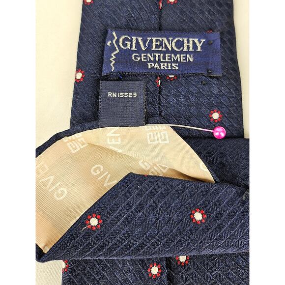 GIVENCHY GENTLEMAN PARIS VINTAGE MEN'S SILK NAVY BLUE POLKA DOT NECK 3" TIE - Picture 5 of 7